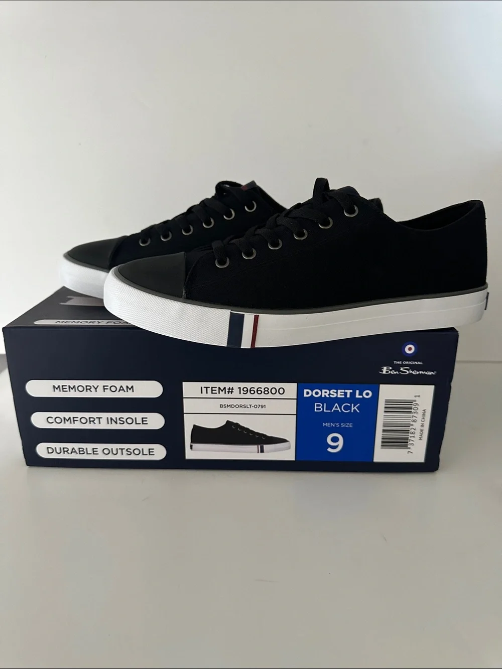 Ben Sherman Dorset Lo Black Canvas Sneakers Men’s Size 9 New Memory Foam